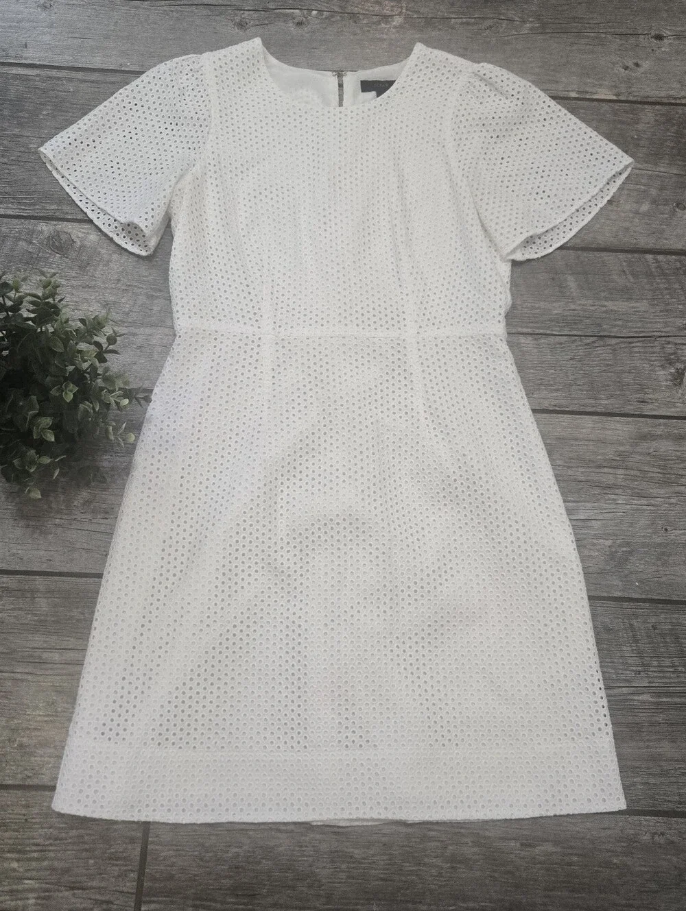 J. Crew White Eyelet Cotton A-Line Bridal Preppy Cottagecore Dress, 4 F1724